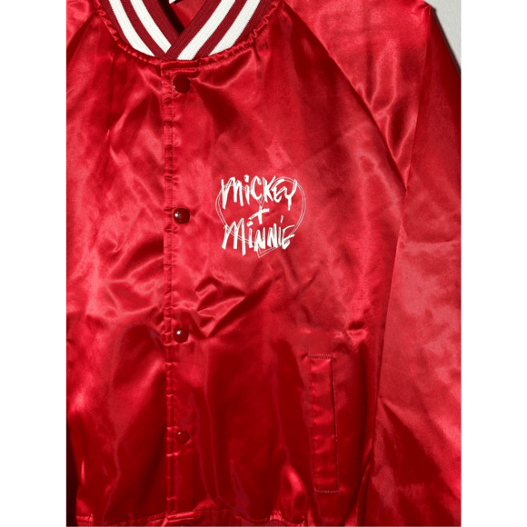 Vintage Nasco 80s Disney Mickey Minnie Satin Bomber Jacket Lightweight Red Large - Picture 4 of 9